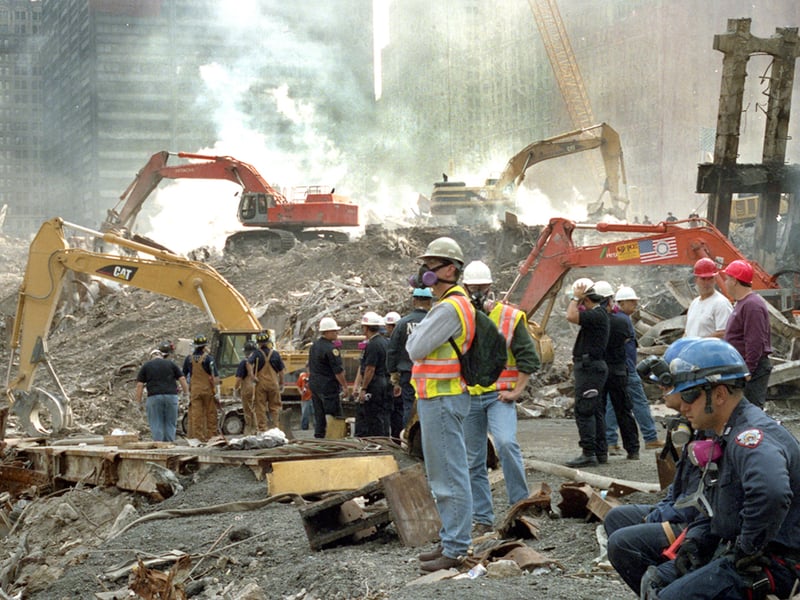 Rescue teams searched the rubble for days and weeks after the 9/11 attacks.