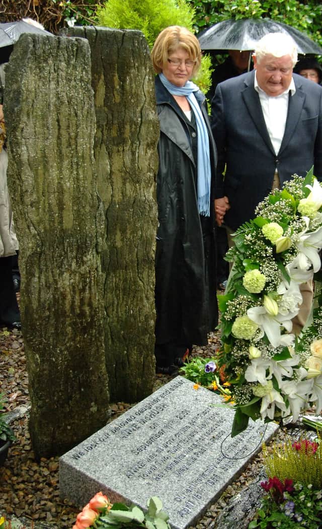 Margaret and Padraic McHugh at the memorial to their late daughter Anne Marie in Tuam.