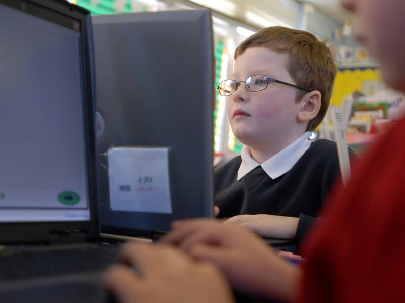 This pupil was pictured at a screen in one of the Temple Park classrooms 17 years ago.