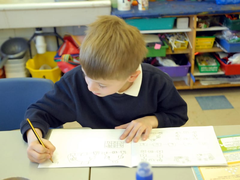 This hard-working pupil was not going to be distracted by our photographer as he got on with his work in the classroom.