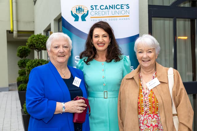 Host, Maura Derrane from RTÉ with Lucy Conroy and Josie Jones from Castletown ICA at the St. Canice's Credit Union, Community Connect Fund 2026 awards in Hotel Kilkenny.