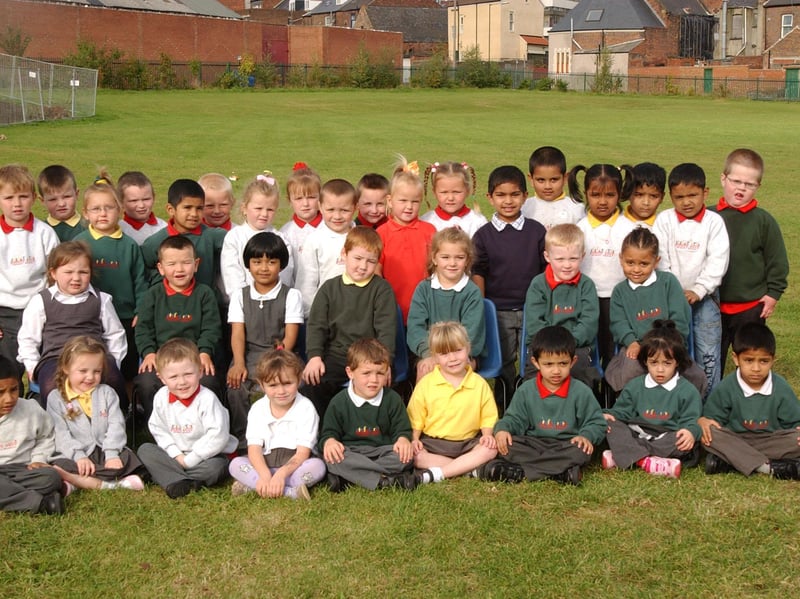 A sunny scene at Hudson Road Primary where all these children gathered for their photo taken by the Sunderland Echo photographer.