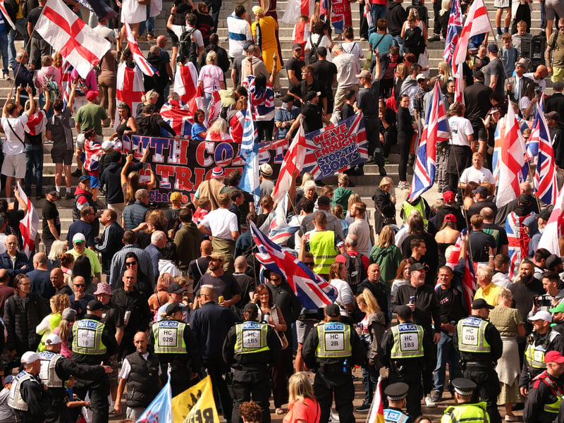 Anti-migrant and anti-racist protestors faced off in Portsmouth's Guildhall Square