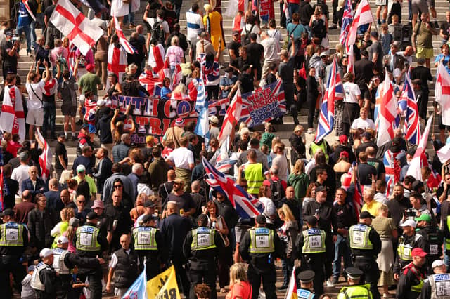 Anti-migrant and anti-racist protestors faced off in Portsmouth's Guildhall Square