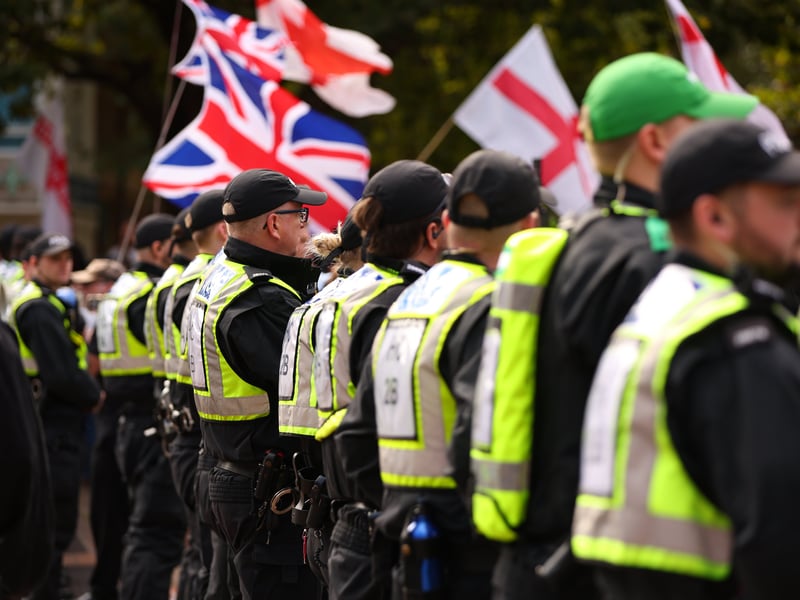 Police lined up to separate the protest 