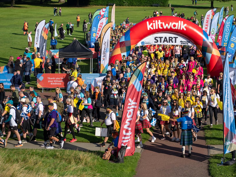 The start of the Edinburgh Kiltwalk 2026 at Holyrood Park, seen from Arthur's Seat.