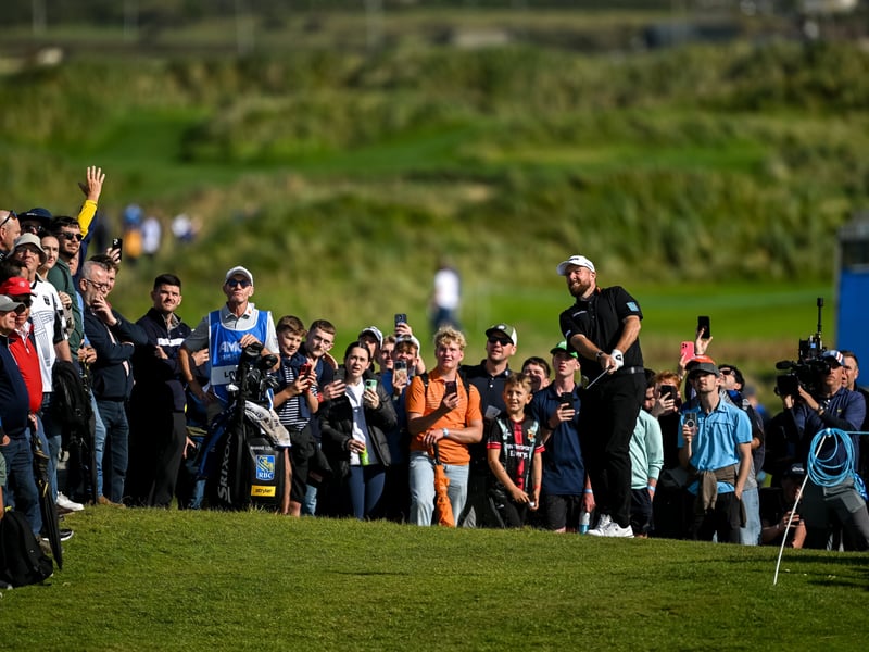  Shane Lowry  plays from the rough on the eighth fairway during day four of the Amgen Irish Open Golf Championship 2026.