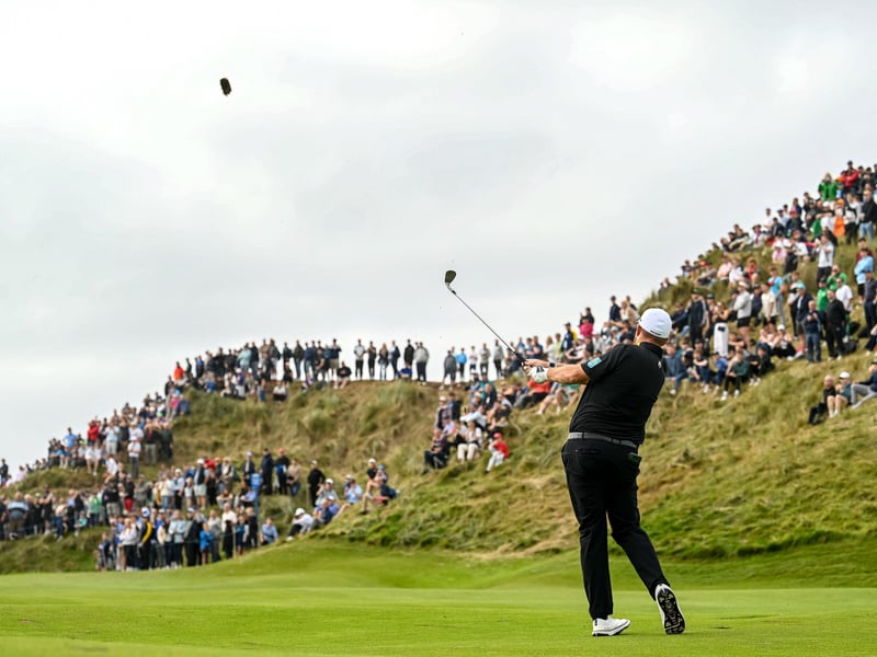 Shane Lowry  watches his shot from the fifth fairway