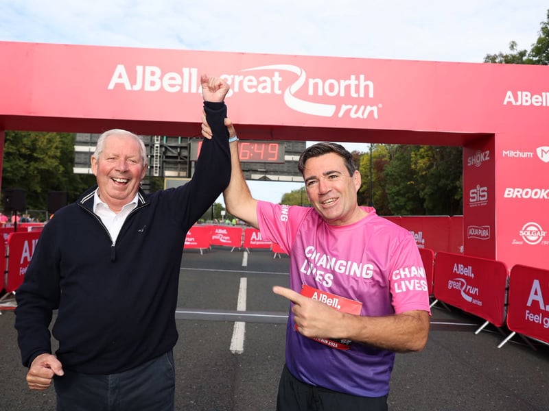 Prime Minister Andy Burnham with Sir Brendan Foster, the founder of the Great North Run.