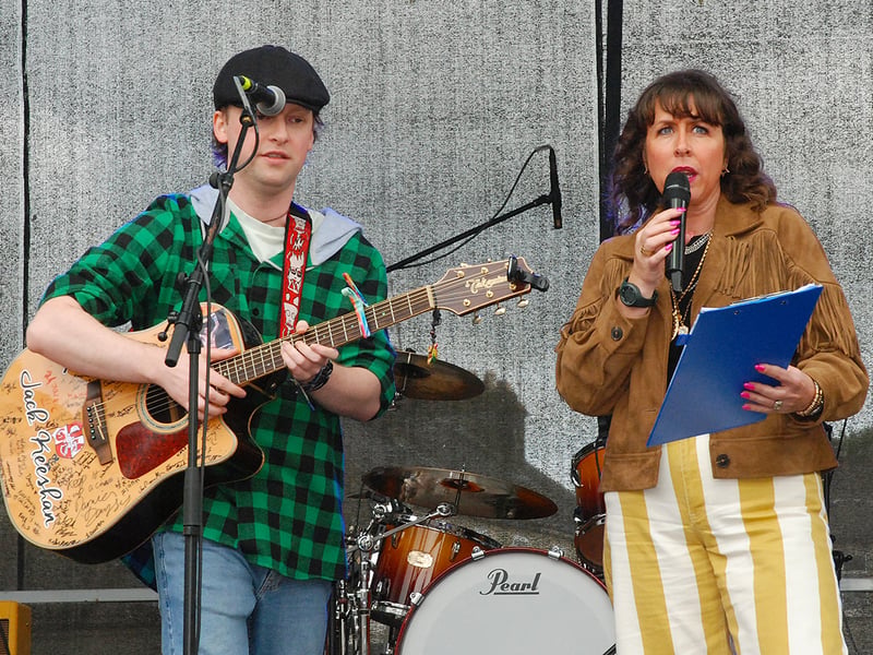 Pictured on stage are Roscrea’s Jack Keeshan and MC for the event, Donna Fletcher. Photo: PJ Wright