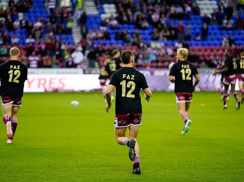 Wigan players donned 'Faz 12' shirts in their warm-up as a mark of respect to their retiring captain