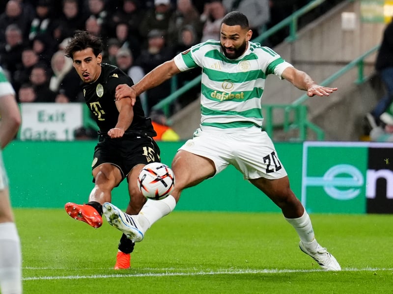 Great block to stop Kelsy netbound strike. One of Celtic's better players up against a physical Rangers forward line. 6