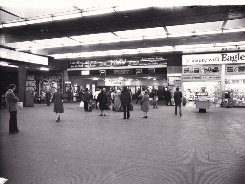 The concourse at Leeds City Station in April 1980.