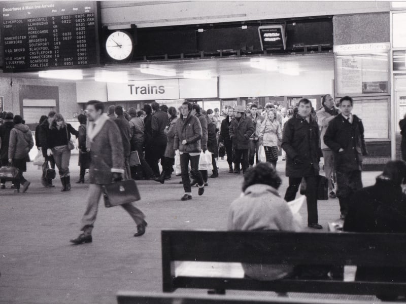 A busy Leeds City Station just before 8.55am on a January morning in 1983.