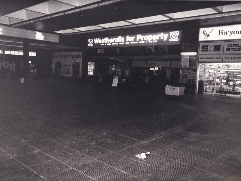 In a flap. A pigeon makes its way through a deserted Leeds City Station.