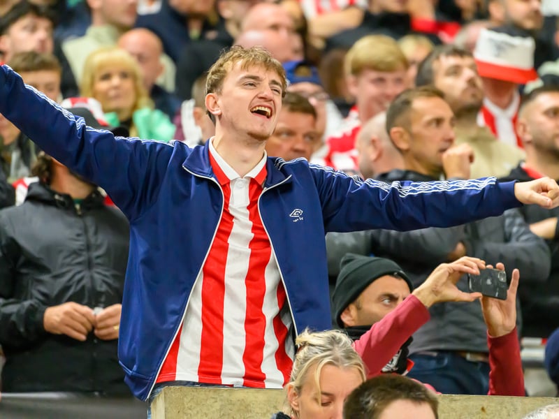 Sunderland fans in action at the Stadium of Light against AZ Alkmaar. Photo by Chris Fryatt.