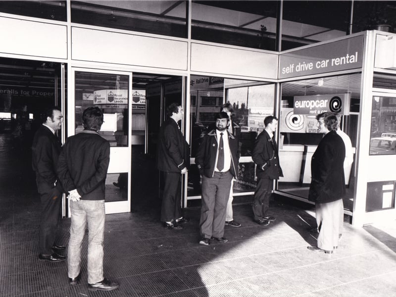 Strike time. Some of the guards and railmen who turned up for work at Leeds City Station in June 1982.