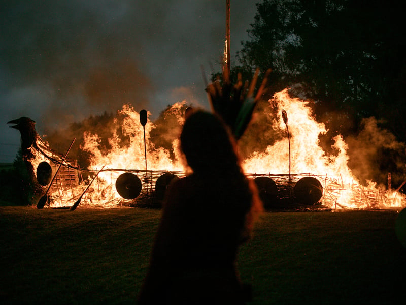 Viking boat being burned on Butser hill to celebrate the Equinox.