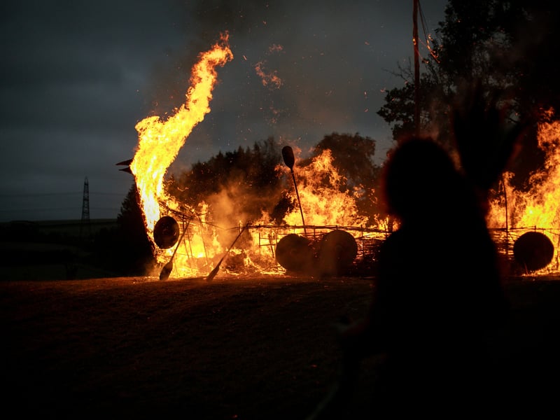 Viking boat being burned on Butser hill to celebrate the Equinox.