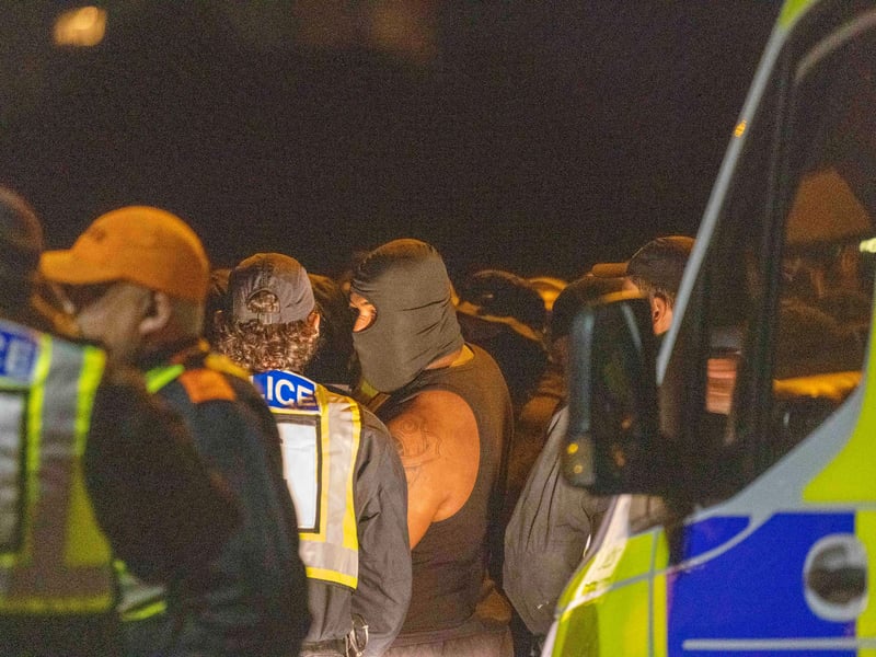 Police and protesters in Gosport, Hampshire after police closed off the access road to Haslar Marina, after British rescue boats have been sent to collect the passengers of a migrant dinghy which has spent around 30 hours at sea. Picture: Trevor Adams/PA Wire