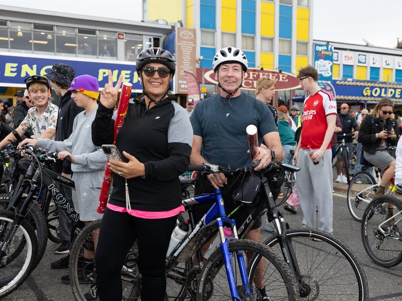 Cyclists met at Clarence Pier before following Dom on his custom DJ bike. 
