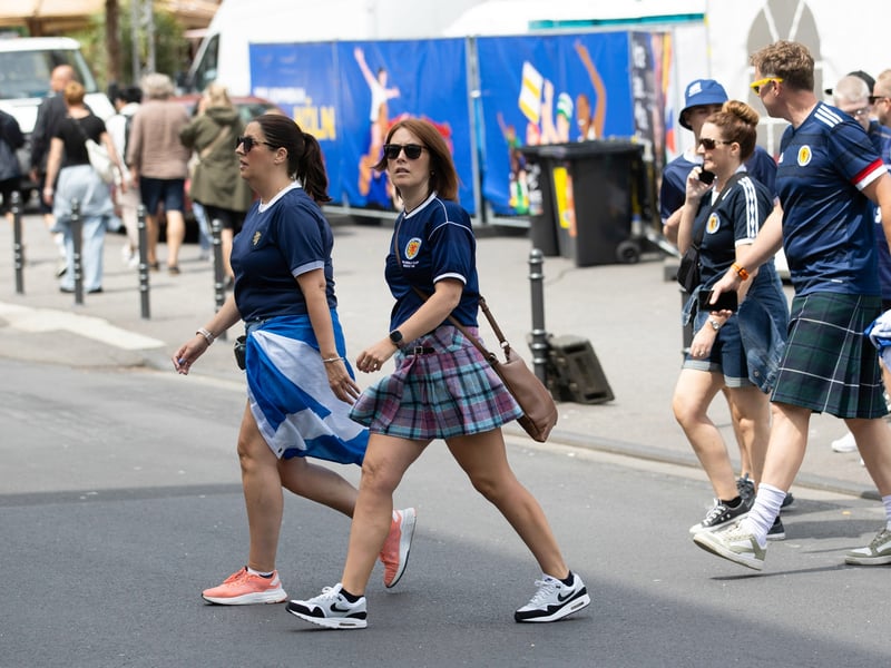 Scotland fans head to stadium ahead of the game against Switzerland in Koln.