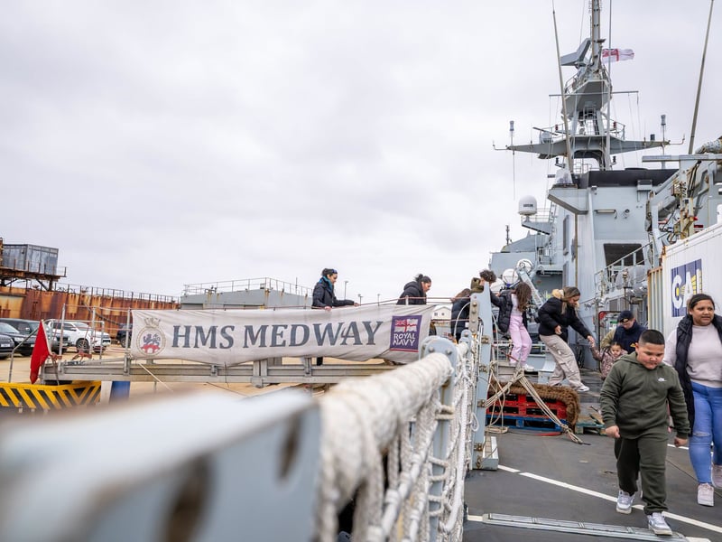 HMS Medway is forward deployed in the South Atlantic and Falkland Islands. She has conducted patrols into the port of Punta Arenas in Chile, traversing across the coast of Argentina near Santa Cruz and Tierra del Fuego. Having supported British sovereignty over the islands, the ship's company received threats from Buenos Aires.