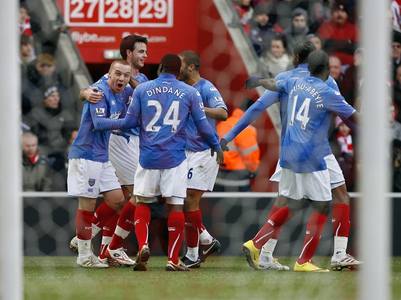 Jamie O'Hara, left, celebrates scoring Pompey's fourth goal with his Blues team-mates in their famous 4-1 victory over Southampton in the 2010 FA Cup fifth round.