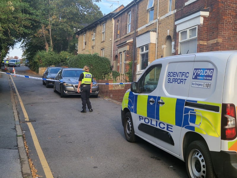 Emergency services at Clifton Mount, Rotherham, this afternoon. Photo: Finn Smith, Iconic Media