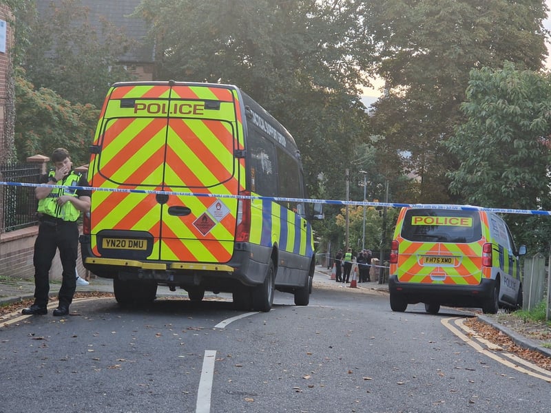 Emergency services at Clifton Mount, Rotherham, this afternoon. Photo: Finn Smith, Iconic Media