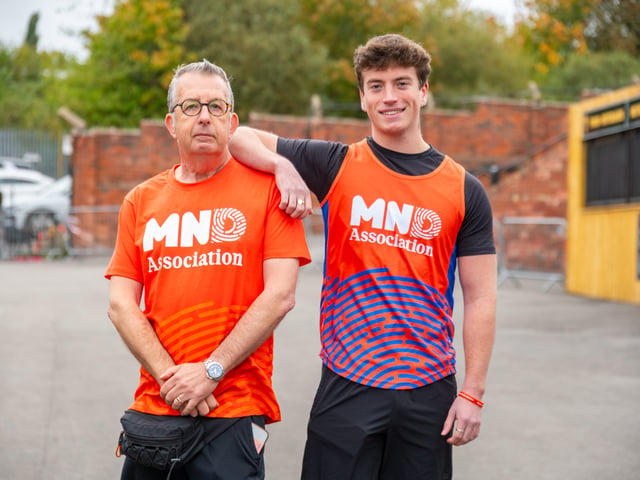 Pictured: Scott Merrylees, (left), former Express chief photographer and YP photographer, who was diagnosed with MND, at today's event with his son Alex. 