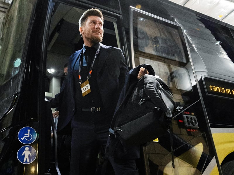 Scotland head coach Sebastien Pocognoli arrives at Hampden.