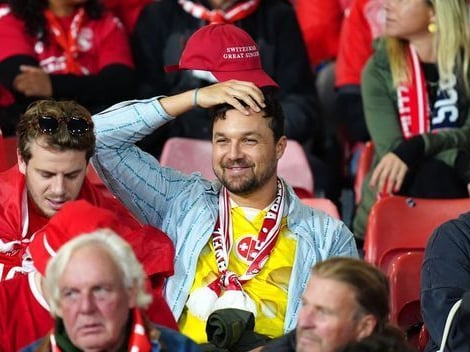 A Switzerland fan in the stands ahead of kick-off.