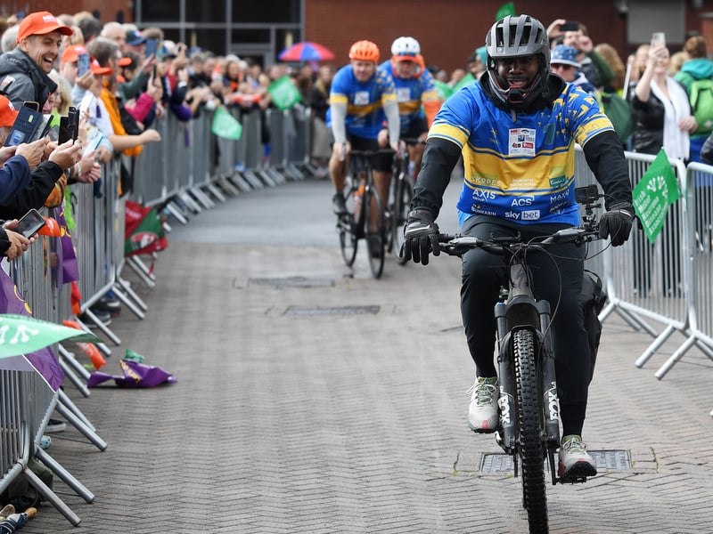 Chapeltown-born Micah Richards cycling into Headingley.