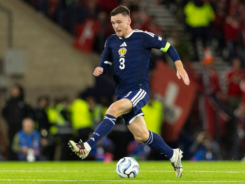 It will be cap number 101 for the Scotland captain after an excellent performance in Skopje as he moves to within one appearance of matching record holder Kenny Dalglish. It would be a surprise if the 32-year-old lasts the full 90 minutes at left wing-back given the demanding schedule with Serie A's Josh Doig likely to get decent minutes off the bench.