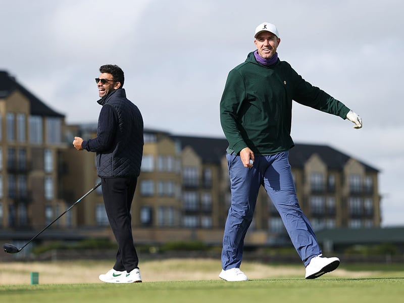Cricketer Kevin Pietersen enjoys a practice round at St Andrews.