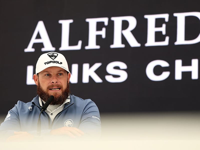 Tyrrell Hatton of England speaks to the media during a press conference before the Alfred Dunhill Links Championship.