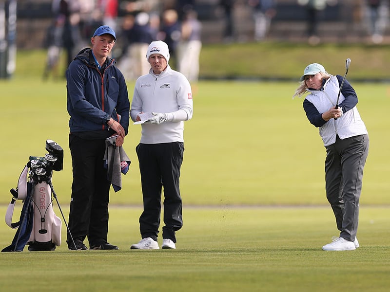 Susan Fitzpatrick plays a shot during her practice round at St Andrews.