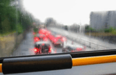Traffic in Galway viewed through a bus window