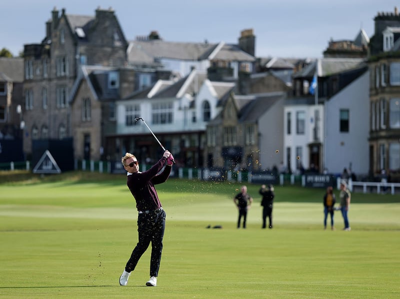 Boyzone singer Ronan Keating plays from the fairway during the practice round for the Alfred Dunhill Links Championship.