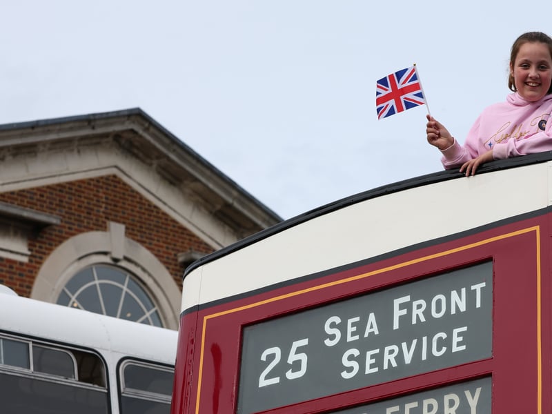 Elsie, 9, aboard an open top bus Picture: Chris Moorhouse (031026-022)
