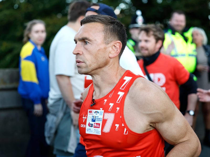 Sir Kevin Sinfield arrives to the stadium on Day 7 of the 7 in 7: The Grand Finale fundraiser before the Betfred Super League Grand Final at Old Trafford.