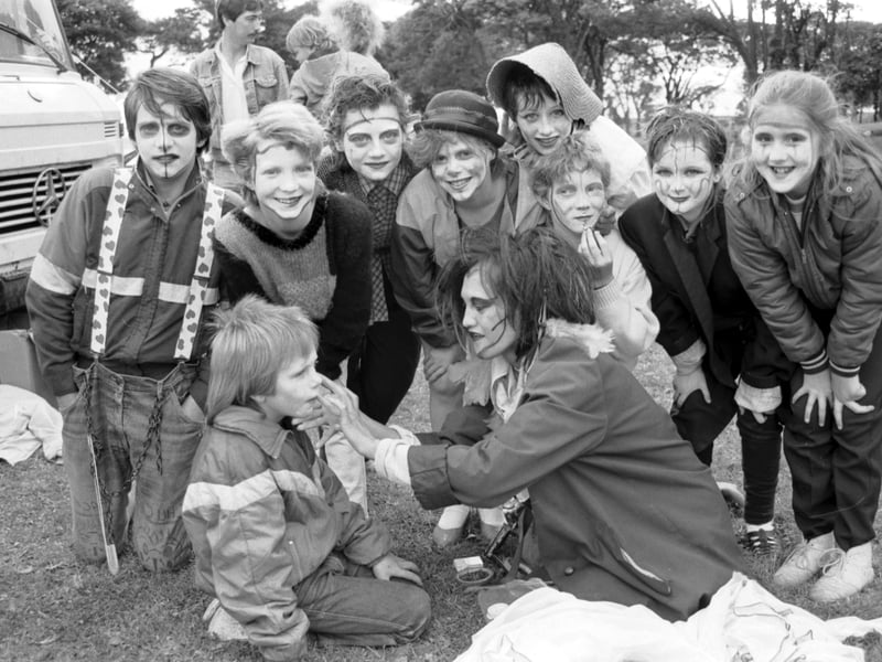 Face painting at the Muirhouse Festival beach party on the Firth of Forth in July 1986.