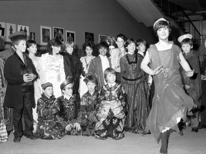 First Year history pupils from George Heriots school in Edinburgh, dressed in vintage clothing from the Royal Museum of Scotland in December 1985. Jennifer McNeill in a 1920s 'flapper' dress dances the Charleston.
