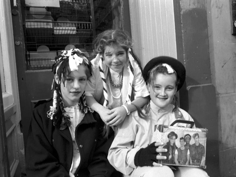 Three girls dressed as Boy George for a competition at the Odeon cinema in Edinburgh, September 1984.
From left: April Walker, Shona Mathie and Angela Herd.