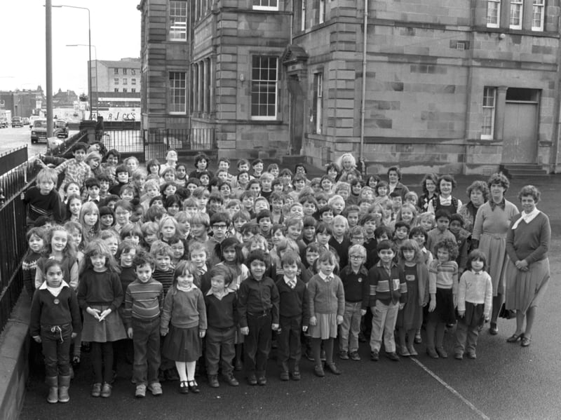 Group photo of all the classes at London Street primary school in Edinburgh, January 1985.