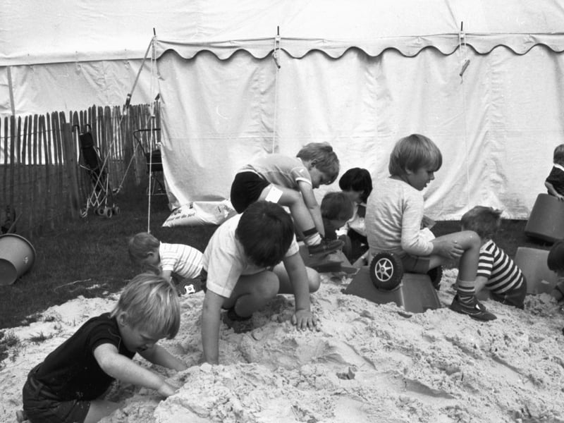 Children playing in the sand-pit at the Royal Highland Show at Ingliston June 1984.