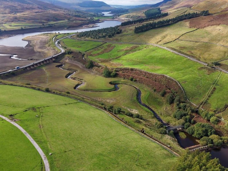 Low levels on reservoir on the Woodhead Pass in Derbyshire owned by United Utilities that serves Manchester.