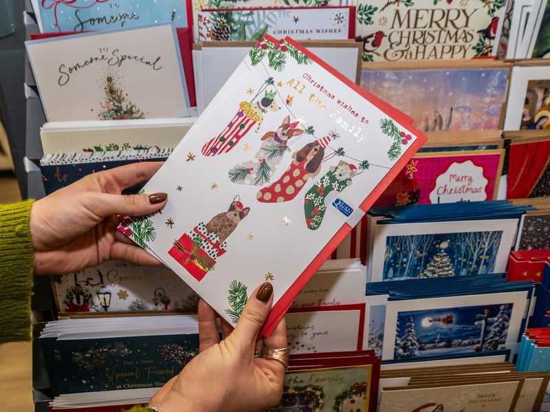 A selection of Christmas cards for sale in store.