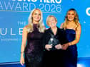 Geraldine Magill awith TV presenter Holly Hamilton at the Spirit of Northern Ireland Awards in partnership with Ulster Bank, and Beth McDaniel from Unsung Hero award sponsor The Boulevard